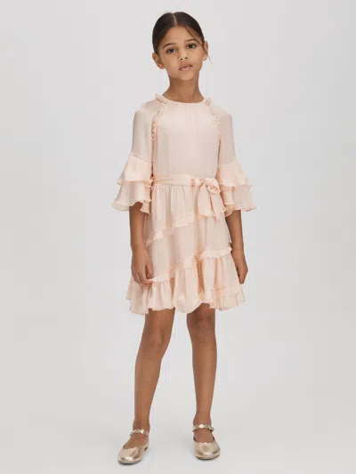 Reiss Pink Senior Textured Satin Frilly Dress