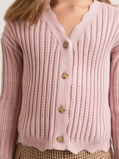 Reiss Pink Seren 9-13 Yrs Rib-knit Pointelle Cardigan