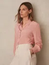 Reiss Pink Silk Embossed-button Shirt In Multi