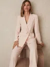 Reiss Pink Single-breasted Belted Suit Jacket In Neutral
