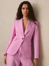 Reiss Pink Single Breasted Suit Jacket With Linen
