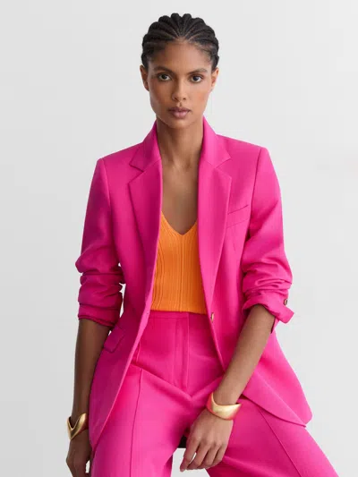 Reiss Pink Single-breasted Suit Blazer With Linen In Multi