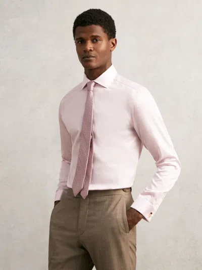 Reiss Pink Slim Fit Cotton Satin Double Cuff Shirt