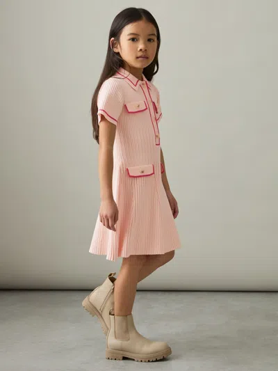 Reiss Pink Sofia 9-13 Yrs Rib-knit Button-down Dress