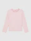Reiss Pink Stretch-cotton Ruffle-neck Top