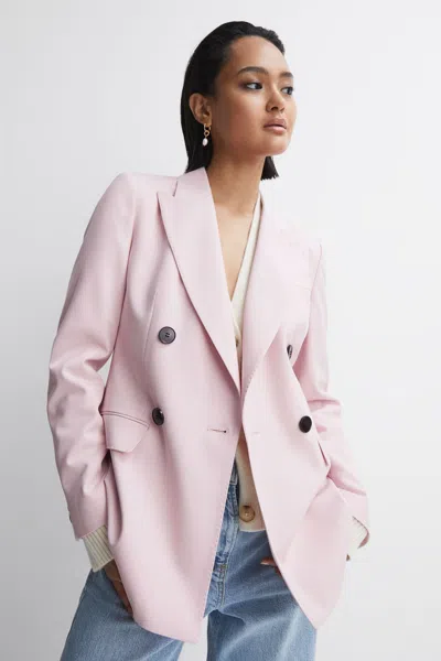 Reiss Pink Evelyn Tailored Wool Blend Double Breasted Blazer