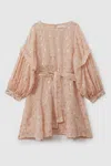 Reiss Pink 4-9 Yrs Metallic Jacquard Print Puff Sleeve Dress In Pink