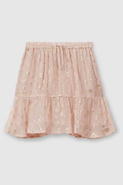 Reiss Pink Teen Metallic Print Flounced Hem Skirt