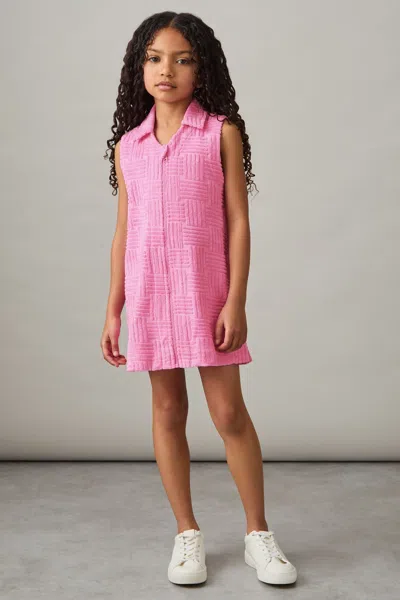 Reiss Kids' Pink Textured Towelling Zip-through Dress