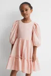 Reiss Pink Toby 4-9 Yrs Puff Sleeve Ruffle Mini Dress In Pink