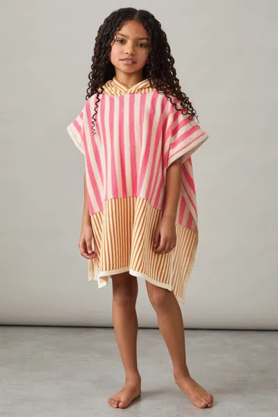 Reiss Pink Towelling Stripe Hooded Cape