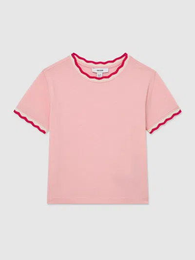 Reiss Pink Florrie 3-9 Yrs Cotton Scallop-trim T-shirt