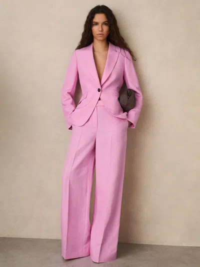 Reiss Pink Wide-leg Trousers With Linen
