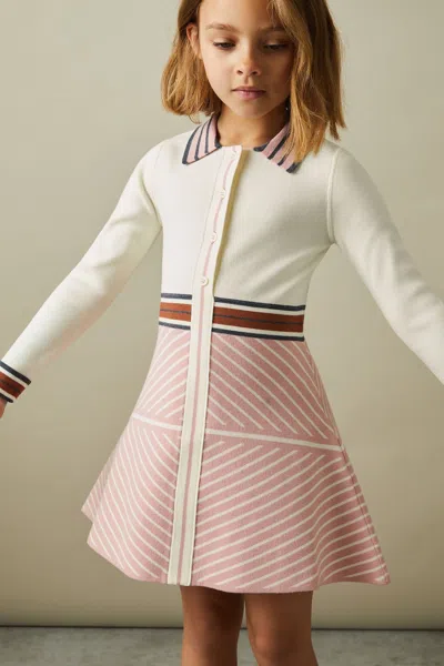 Reiss Pink Knitted Striped Collar Dress