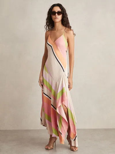 Reiss Pink/green Stripe-print Handkerchief Maxi Dress In Neutral