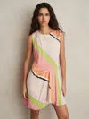 Reiss Womens Pink Green Ellia Stripe-print Tuck Woven Mini Dress In Multi