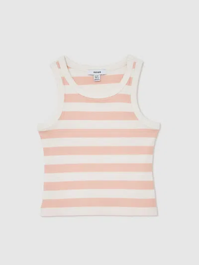 Reiss Babies'  Pink/ivory Violet 13-14 Yrs Stretch-cotton Stripe Ribbed Vest In Multi
