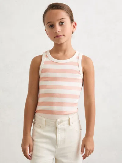 Reiss Babies'  Pink/ivory Violet 9-13 Yrs Stretch-cotton Stripe Ribbed Vest In Multi