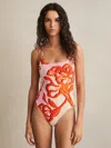 Reiss Womens Pink Orange Lexi Square-neck Floral-print Stretch-woven Swimsuit In Pink