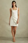 Reiss Cream Linen Pleat Detail Mini Dress