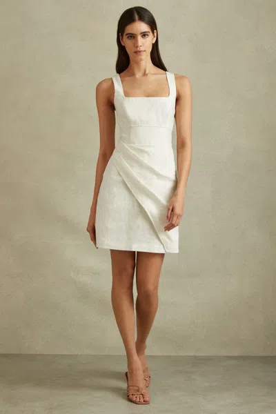 Reiss Piper - Cream Linen Pleat Detail Mini Dress, Us 2
