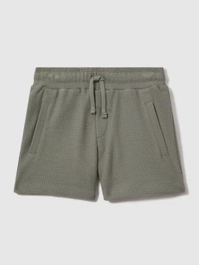 Reiss Pistachio 3-9 Yrs Textured Cotton Drawstring Shorts In Green