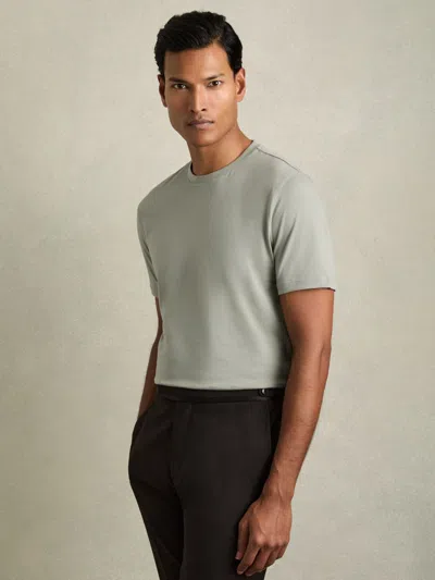 Reiss Pistachio Cotton Crew Neck T-shirt In Gray