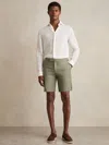 Reiss Pistachio Cotton-linen Tailored Shorts In Green