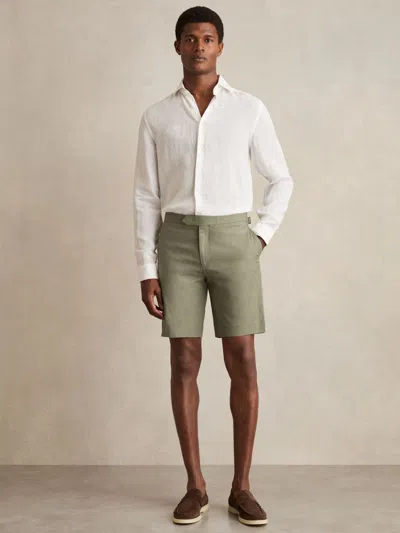 Reiss Pistachio Cotton-linen Tailored Shorts In Green