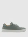 Reiss Pistachio Finley Nubuck Nubuck Leather Low Top Trainers In Green