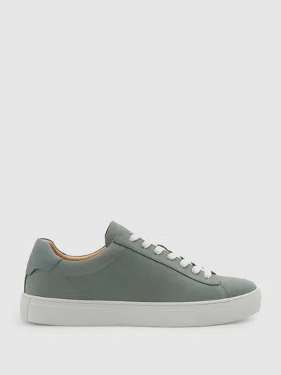 Reiss Pistachio Finley Nubuck Nubuck Leather Low Top Trainers In Green