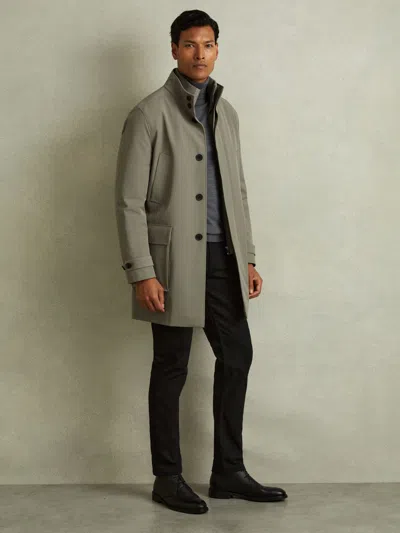 Reiss Pistachio Green Hybrid Removable Funnel Neck Overcoat In Gray