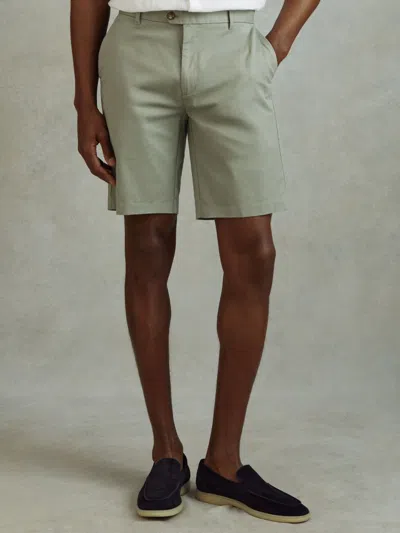 Reiss Pistachio Modern Fit Cotton Blend Chino Shorts In Green