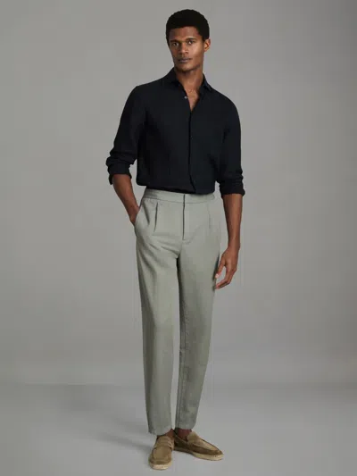Reiss Pistachio Relaxed Cotton/linen Blend Elasticated Waist Trousers