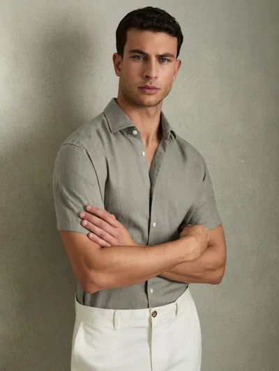 Reiss Pistachio Slim Fit Linen Button-through Shirt