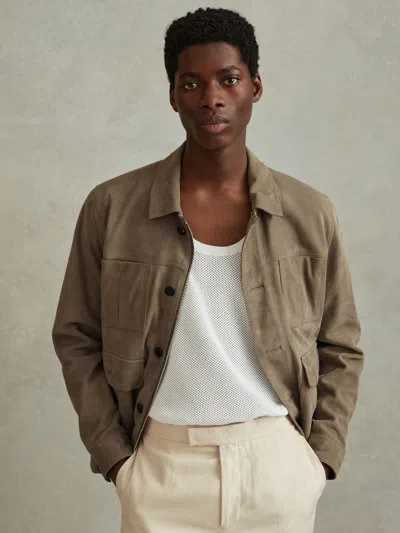 Reiss Pistachio Suede Chest Pocket Jacket In Green