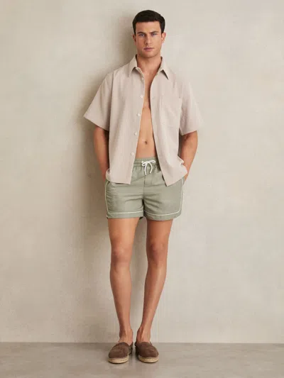 Reiss Pistachio/off White Azure Piped Drawstring Swim Shorts In Neutral