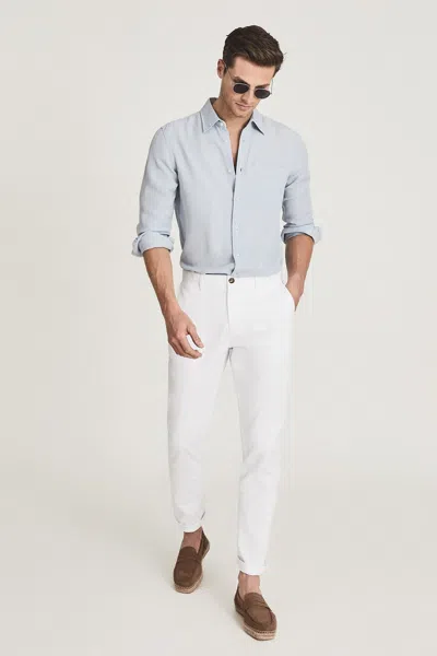 Reiss Pitch - White Slim Fit Washed Chinos, Uk 32 R