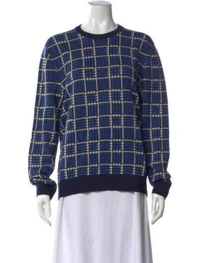 Pre-owned Reiss Plaid Print Crew Neck Sweater In Blue