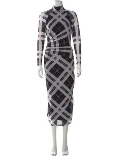 Pre-owned Reiss Plaid Print Long Dress In Black