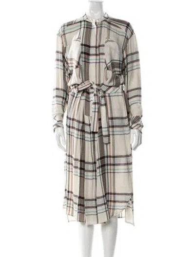 Pre-owned Reiss Plaid Print Midi Length Dress In Neutral