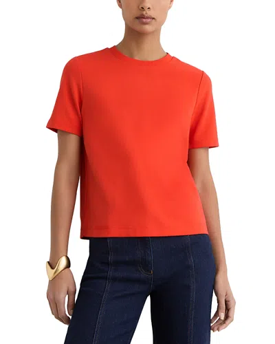 Reiss Plain Ribbed Neck T Shirt In Orange