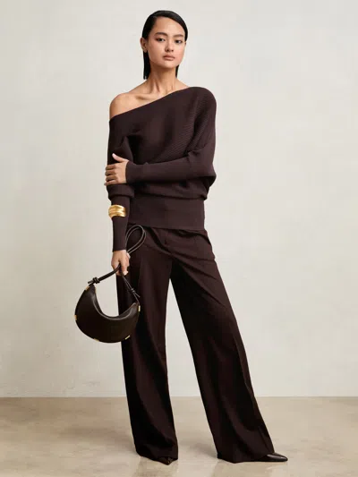 Reiss Plum Asymmetric Draped Knitted Jumper In Purple
