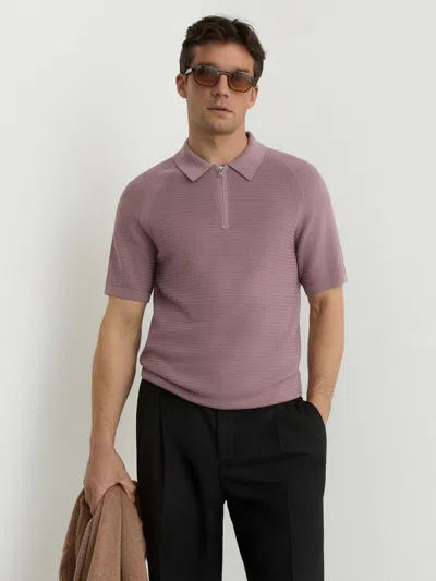 Reiss Estate Regular Fit Half Zip Textured Polo Shirt In Brown