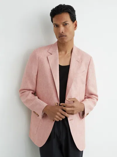 Reiss Plum Pink Tailored Fit Linen-twill Single-breasted Blazer Tailored-fit In Purple