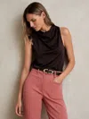 Reiss Plum Purple Cotton-blend Cowl-neck Sleeveless Top