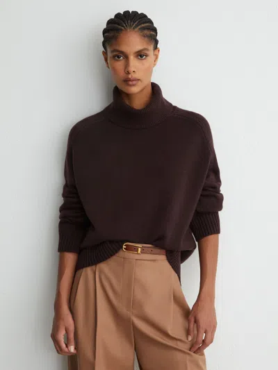 Reiss Plum Purple Harriet Wool-cashmere Roll-neck Jumper In Brown