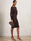 Reiss Lara Drape Knitted Bodycon Dress In Purple
