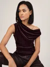 Reiss Chocolate Brown Velvet Off-shoulder Top In Purple