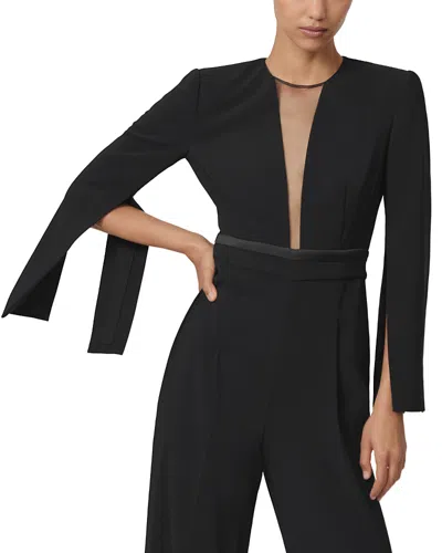 Reiss Plunge Neck Split Sleeve Jumpsuit In Black